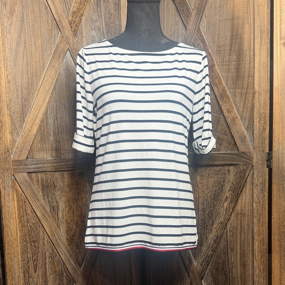 Tommy Hilfiger Boatneck Top in White and Navy
